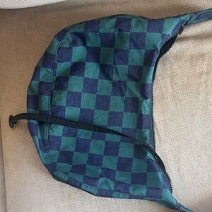 BAGGU Blue and Green Checkered medium crescent bag